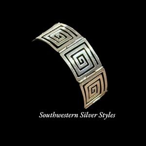 Vintage Southwestern Taxco Sterling Silver Greek Key Design Panel Link Bracelet